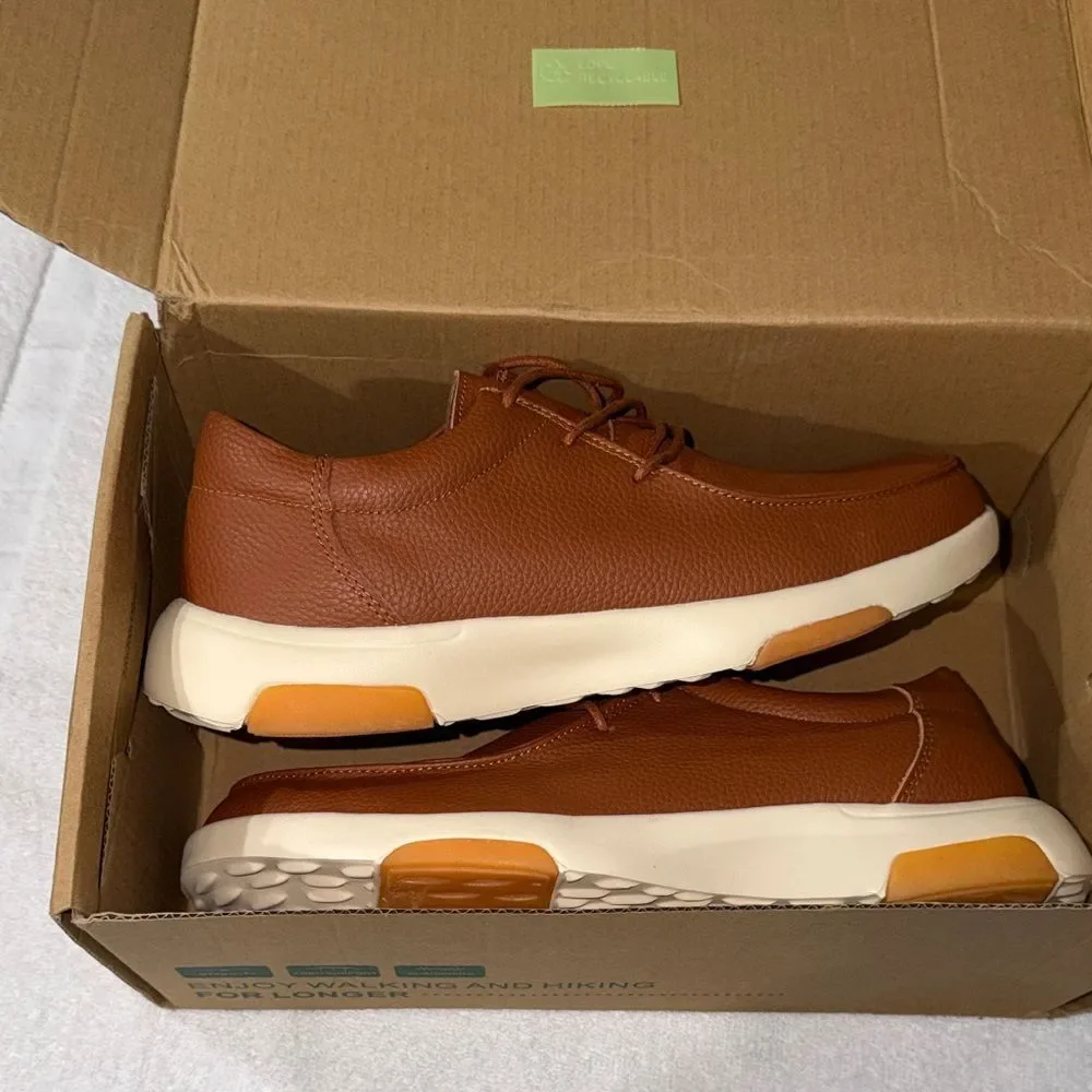 Brown Leather Slip-On Sneakers with Cream Soles